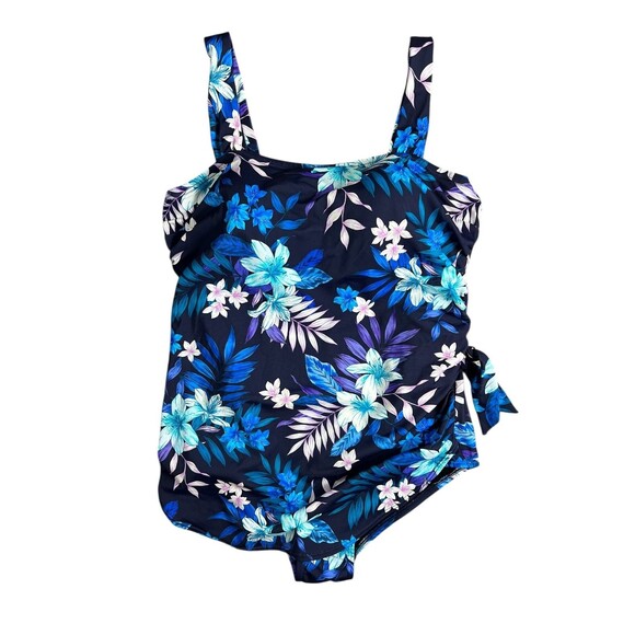 Swimsuits for All Sarong Front 1-Piece Swimsuit  Size 18  Blue Floral - Picture 1 of 10